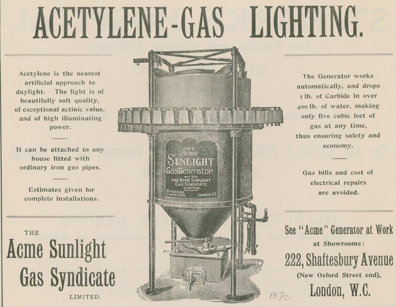 Advert for Acetylene-Gas Lighting by English School