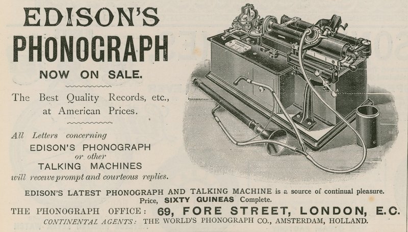 Advert for Edisons Phonograph by English School