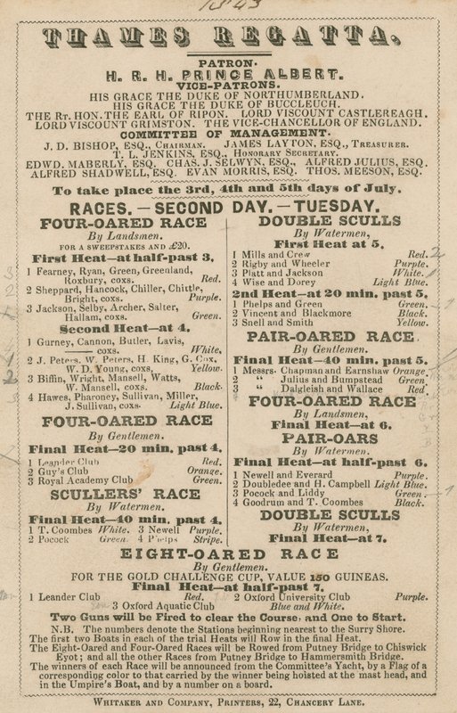 Advert for the Thames Regatta, 1843 by English School