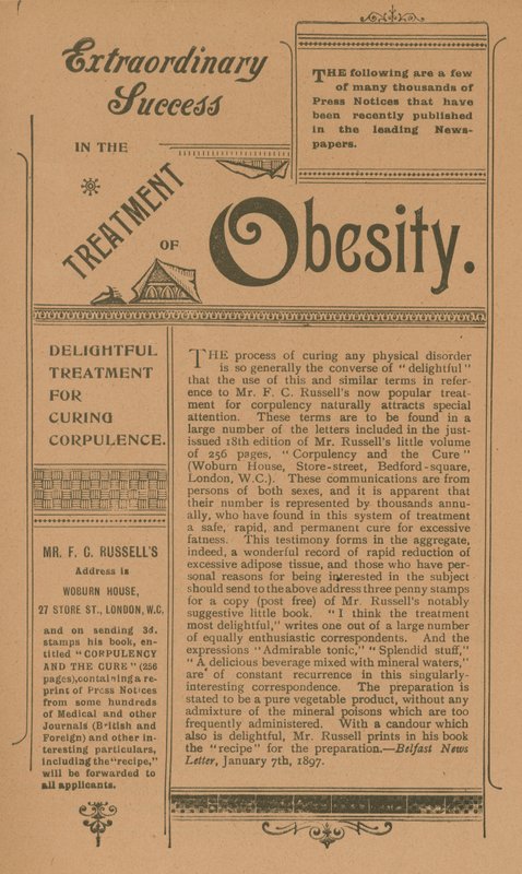 Advert for treatment for obesity by English School