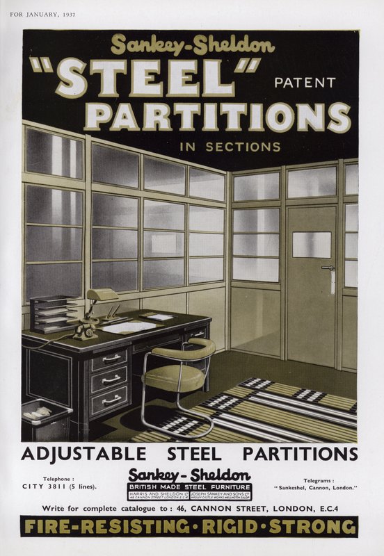 Advertisement for Sankey-Sheldon Steel Partitions, 1937 by English School