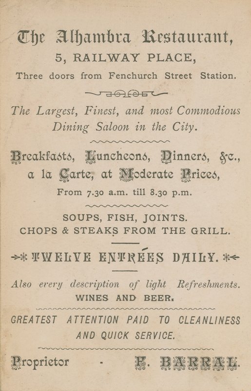 Advertisement for The Alhambra Restaurant by English School