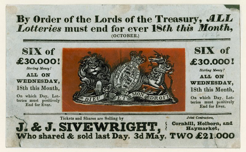 Advertisement for Last Lottery, 1826 by English School