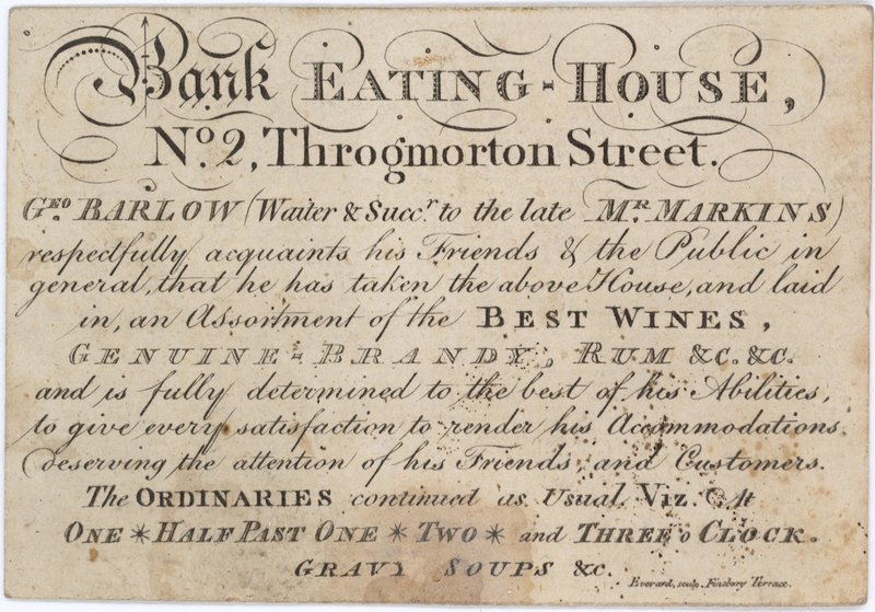 Advertisement for the Bank Eating House by English School