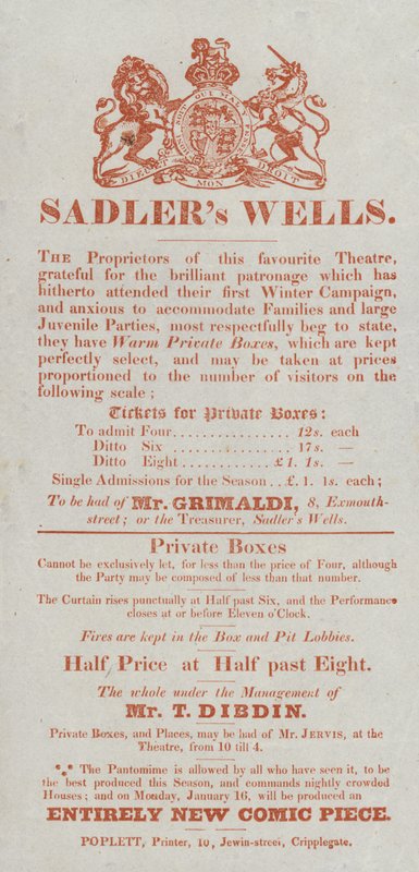 Advertisement for the Sadlers Wells Theatre by English School