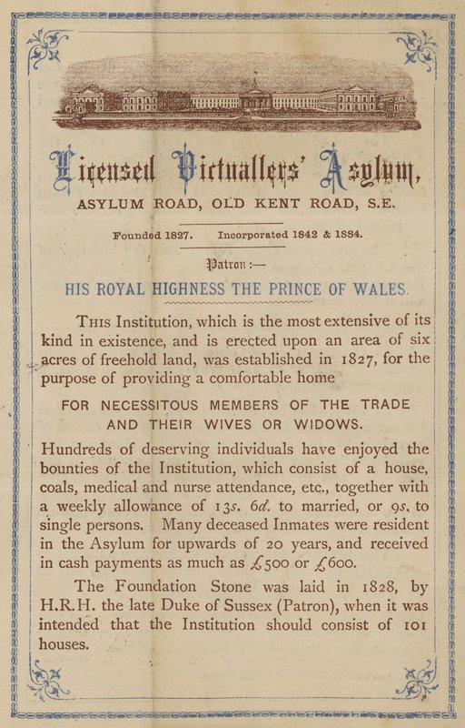 Advertisement for the Licensed Victuallers Asylum by English School
