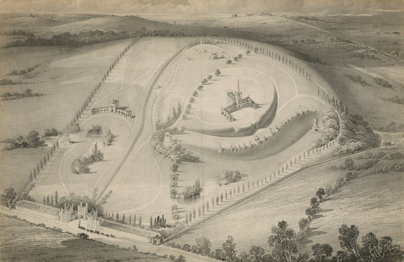 Aerial View of an Unknown Cemetery by English School