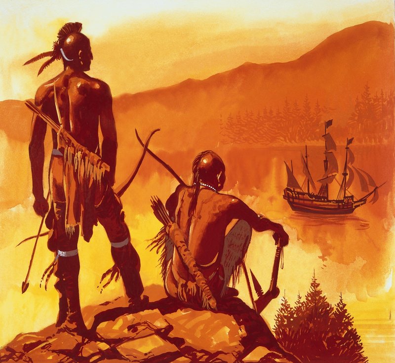 American Indians looking at invaders