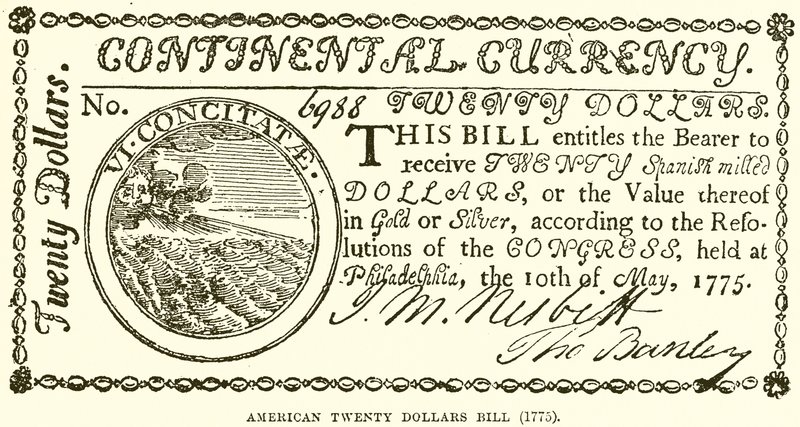 American Twenty Dollars Bill (1775) by English School