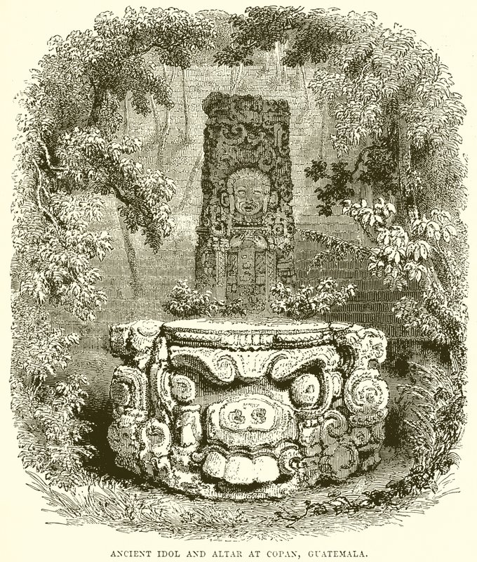 Ancient Idol and Altar at Copan, Guatemala by English School