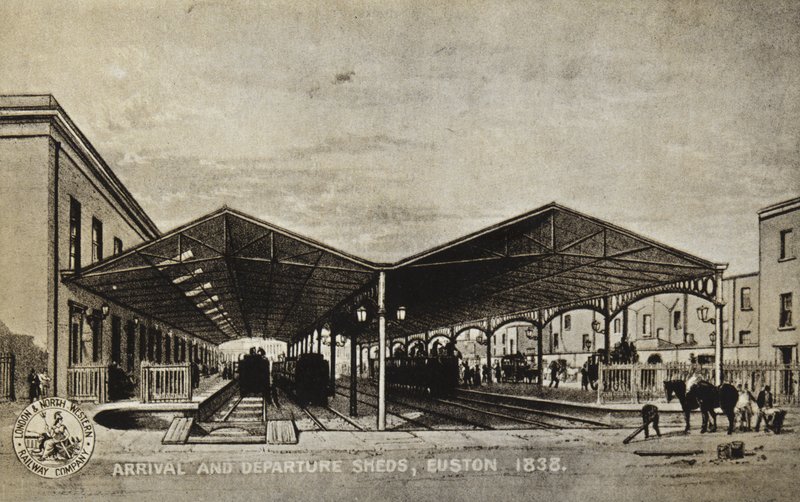 Arrival and Departure Sheds, Euston 1838 by English School