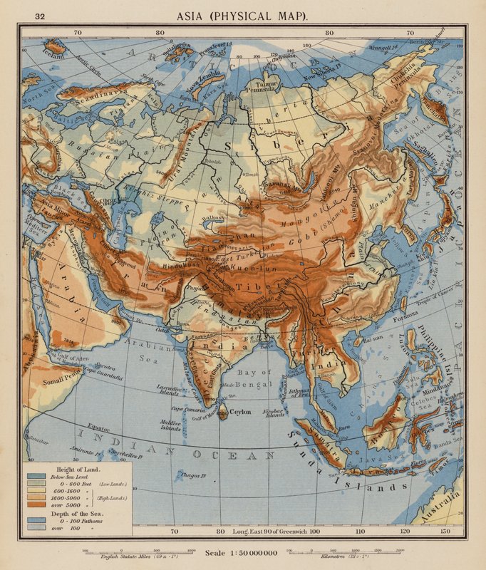Asia, Physical Map by English School