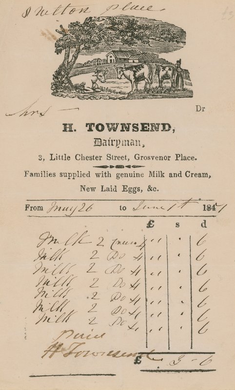 Bill from H Townsend, Dairyman by English School