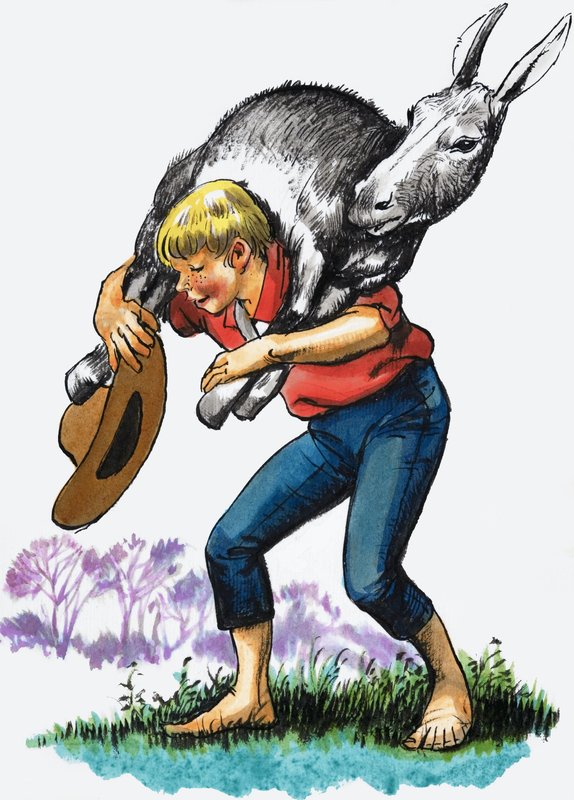 Boy carrying a donkey by English School