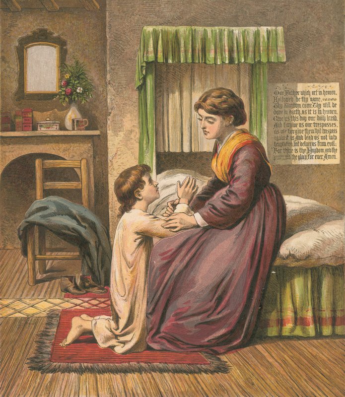 Boy Praying with His Mother by English School