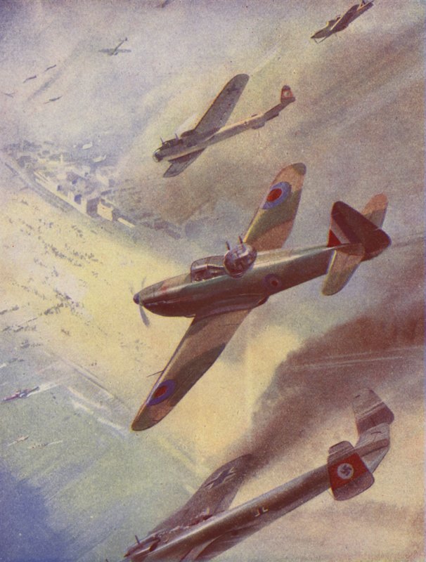 British Aircraft Attacking German Bombers by English School