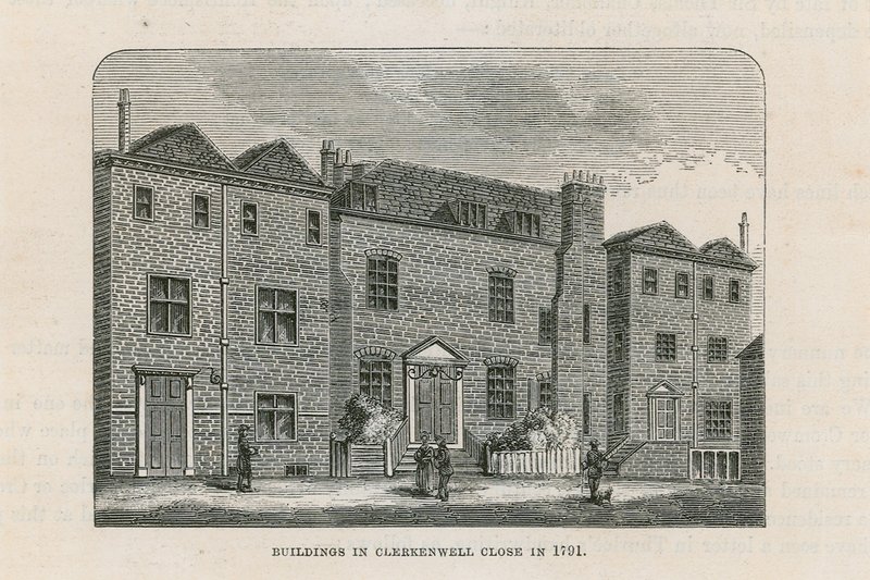 Buildings in Clerkenwell Close in 1791 by English School