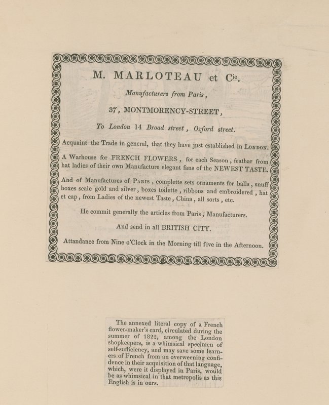 Business Card of M. Marloteau by English School