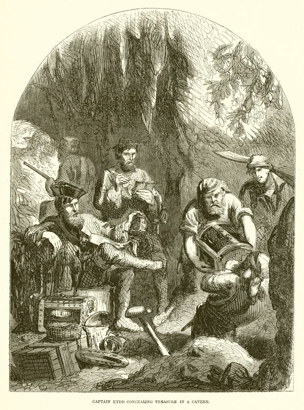 Captain Kydd Concealing Treasure in a Cavern by English School