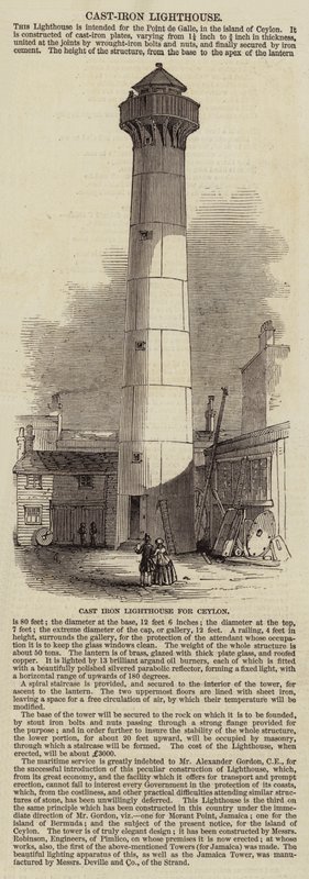 Cast Iron Lighthouse for Ceylon (engraving) by English School