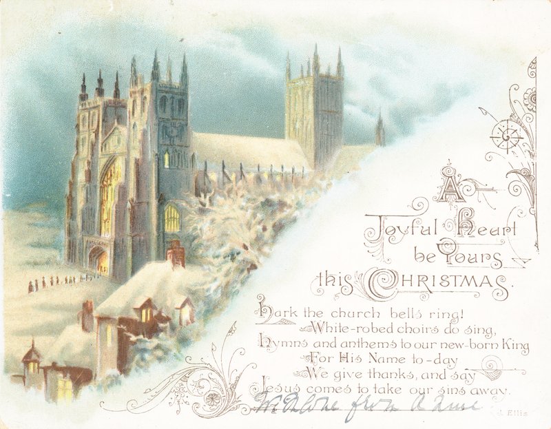 Cathedral in the snow by English School