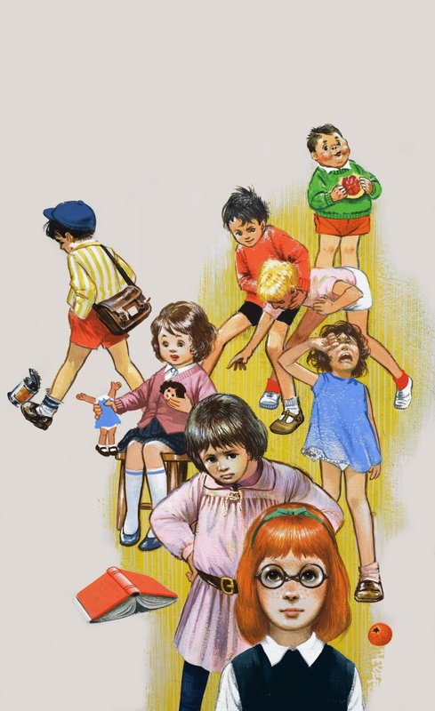 Children playing and fighting by English School