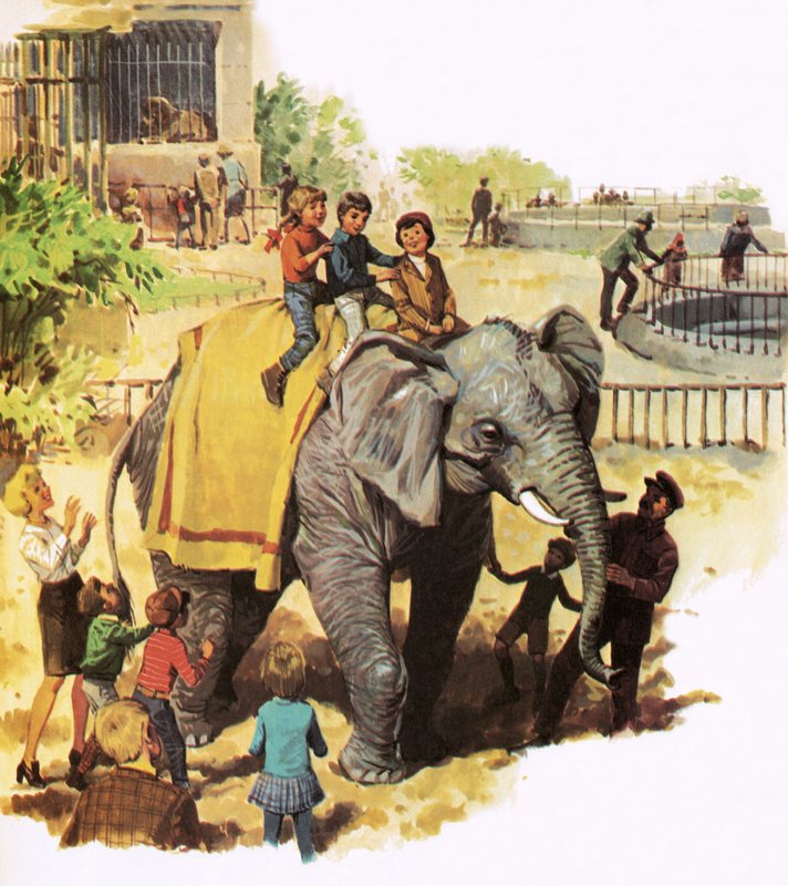 Children Riding Jumbo at the London Zoo by English School