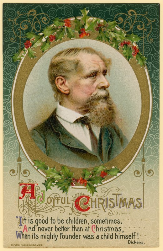 Christmas Card Featuring Charles Dickens by English School
