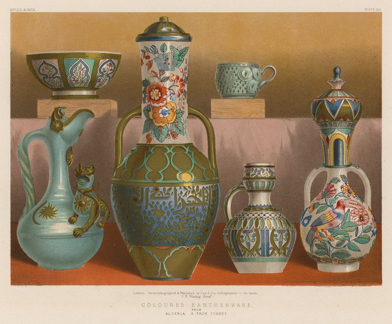 Coloured Earthenware from Algeria, Turkey by English School