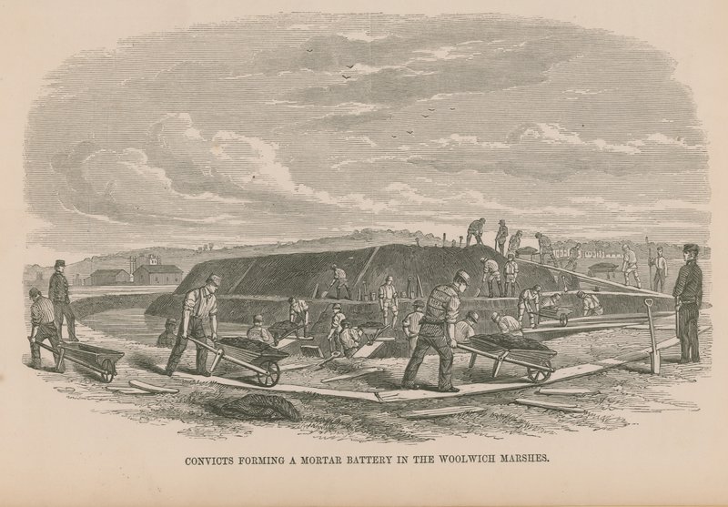 Convicts forming the mortar battery by English School