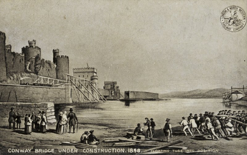 Conway Bridge under construction, 1848 by English School