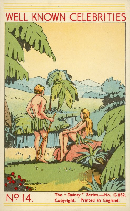 Couple dressed in leaves by English School