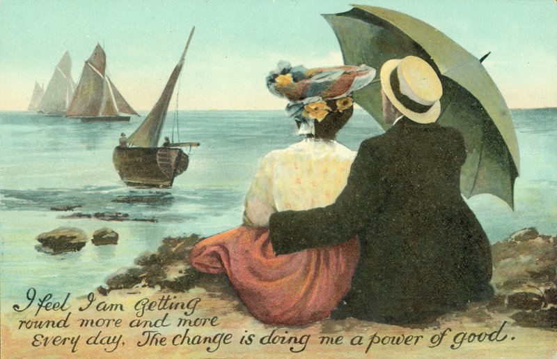 Couple Embracing on Beach by English School