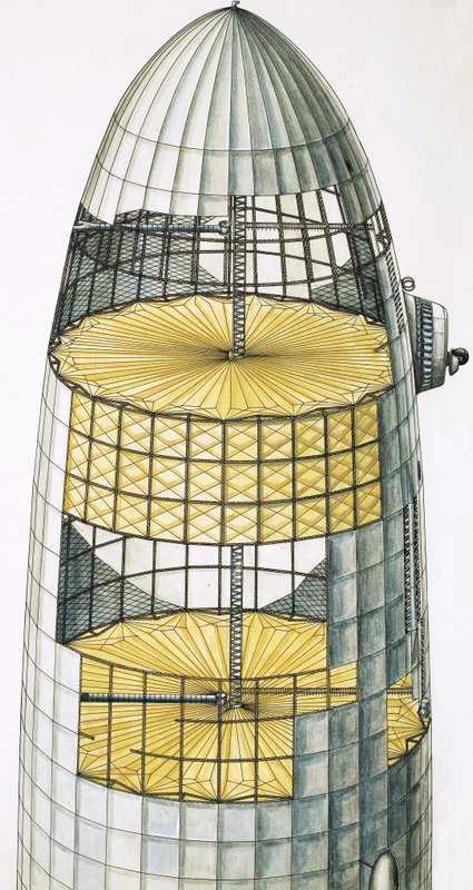 Cut-away Drawing Showing Internal Structure of Airship by English School