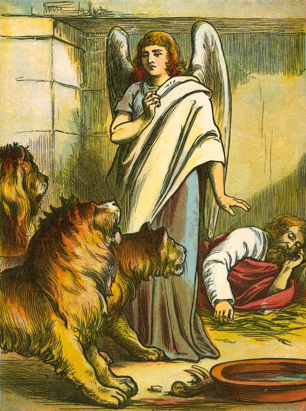 Daniel with the lions by English School