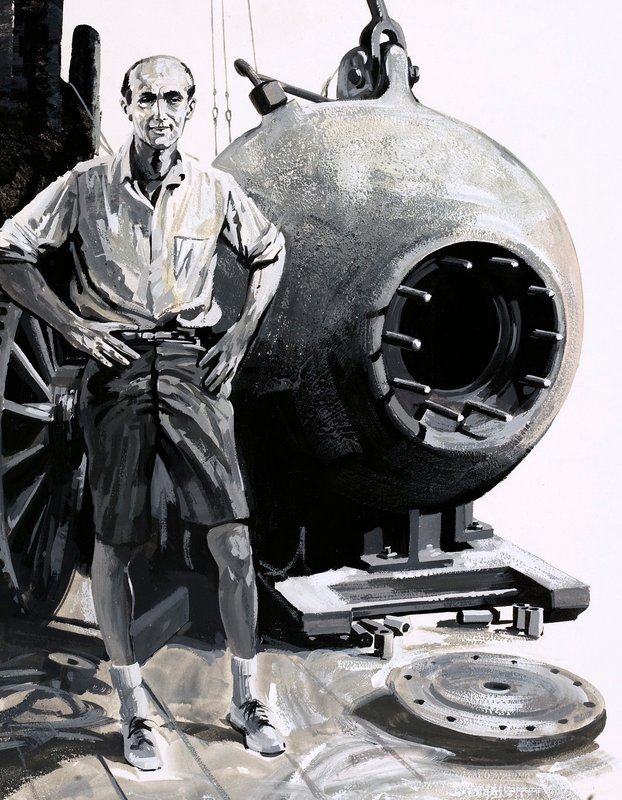 Dr William Beebe with his bathysphere by English School