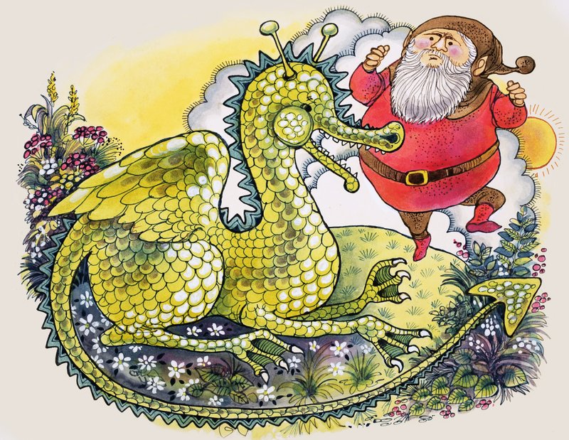 Dragon with Plump Bearded Man by English School