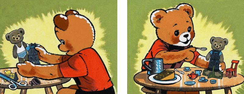 Dressing and feeding teddy by English School