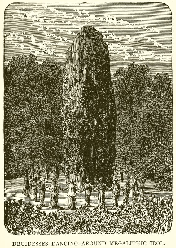 Druidesses Dancing around Megalithic Idol by English School