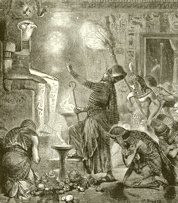 Egyptian King Worshipping in a Temple by English School