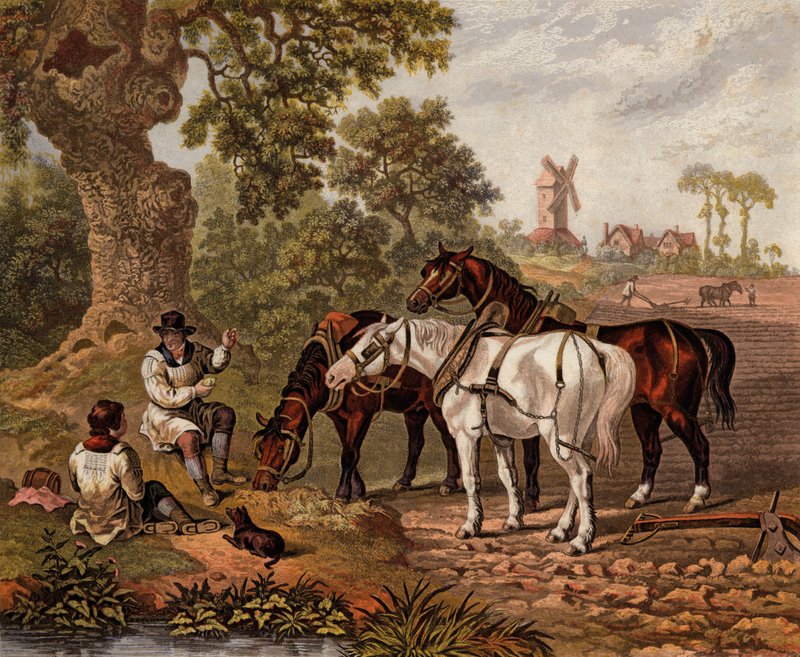 English farmers ploughing by English School