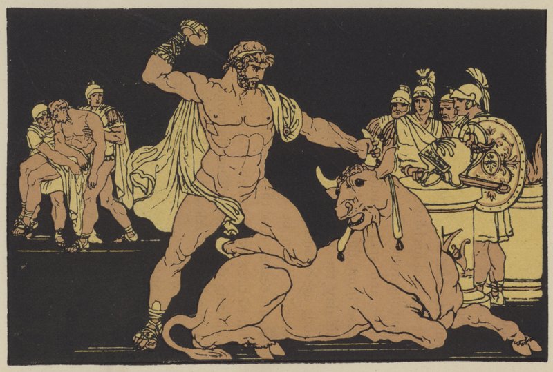 Entellus killing the bull by English School