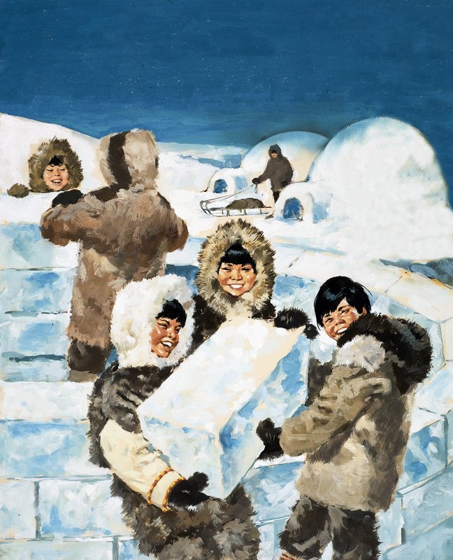 Eskimo Boys Building an Igloo by English School