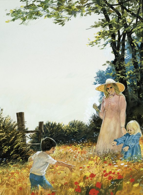 Family in Flowery Field by English School
