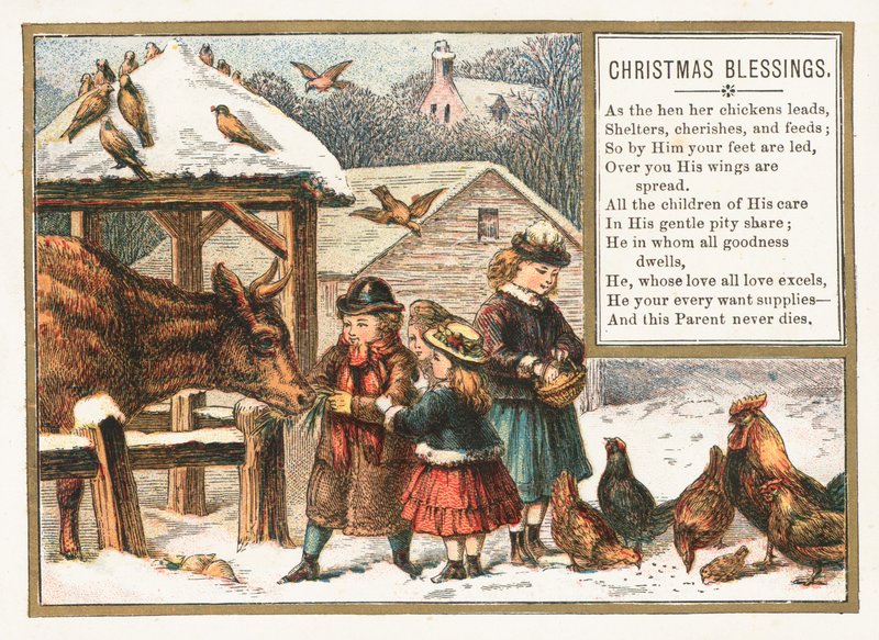Feeding animals in the snow by English School