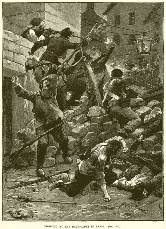Fighting at the Barricades in Paris by English School