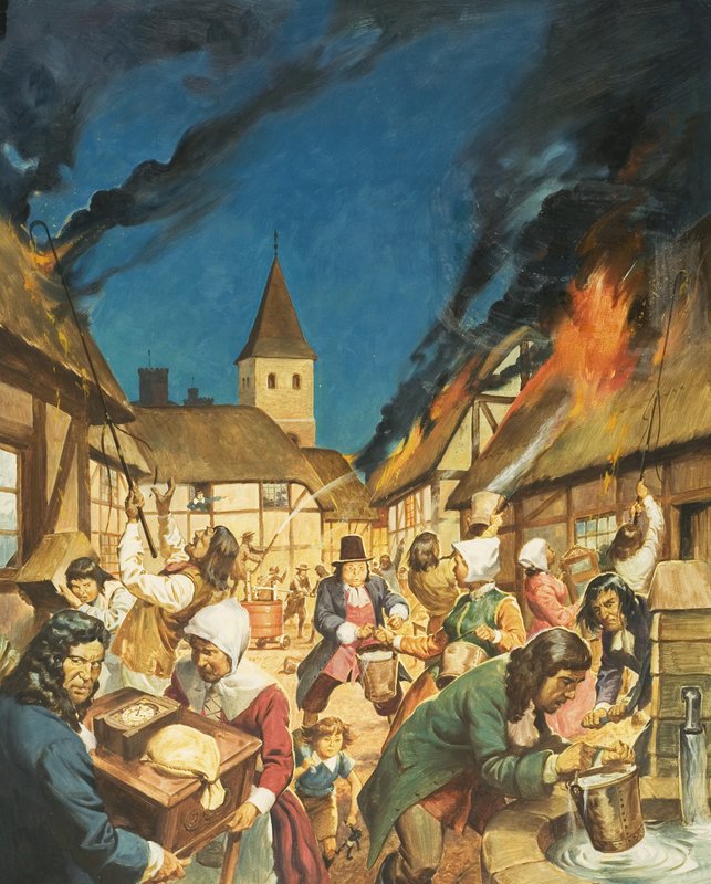 Fire in a Town by English School