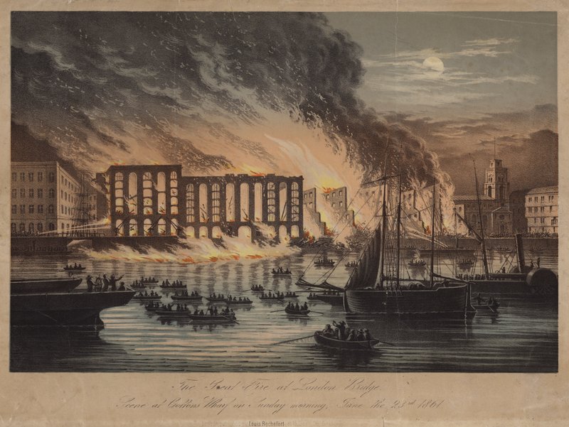 Fire near London Bridge by English School
