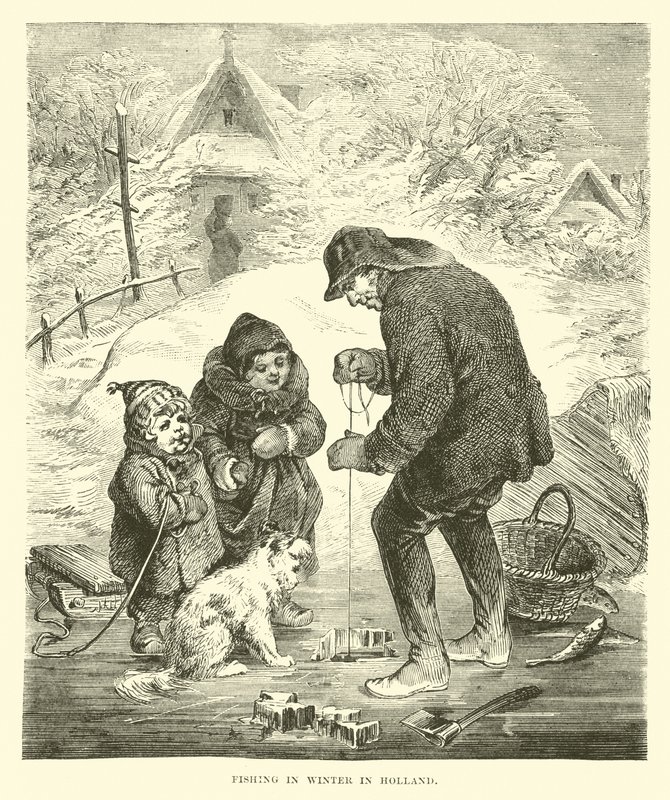 Fishing in Winter in Holland by English School