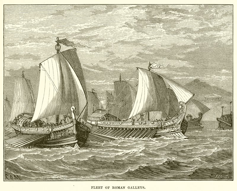 Fleet of Roman Galleys by English School